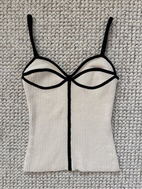 Mara Hoffman Black and White Contrast Ribbed Joya Tank Top Size XS